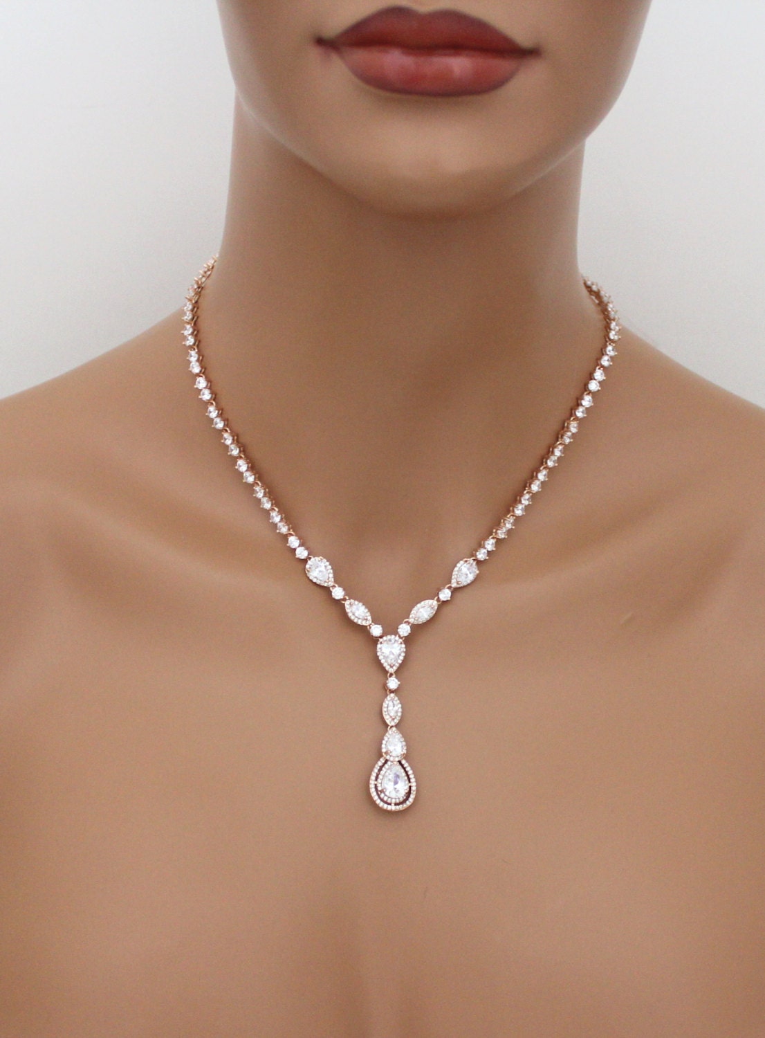Rose Gold necklace Rose Gold earrings Wedding jewelry set