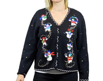 Ugly Tacky Christmas Sweater Black Petitie XL Sweater Party