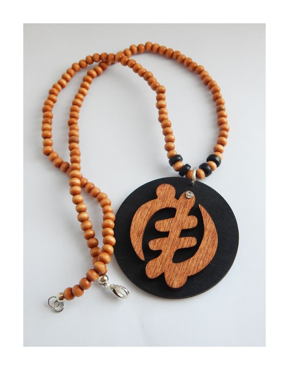 African Gye Nyame Necklace Beaded Wood Jewelry African Adinkra