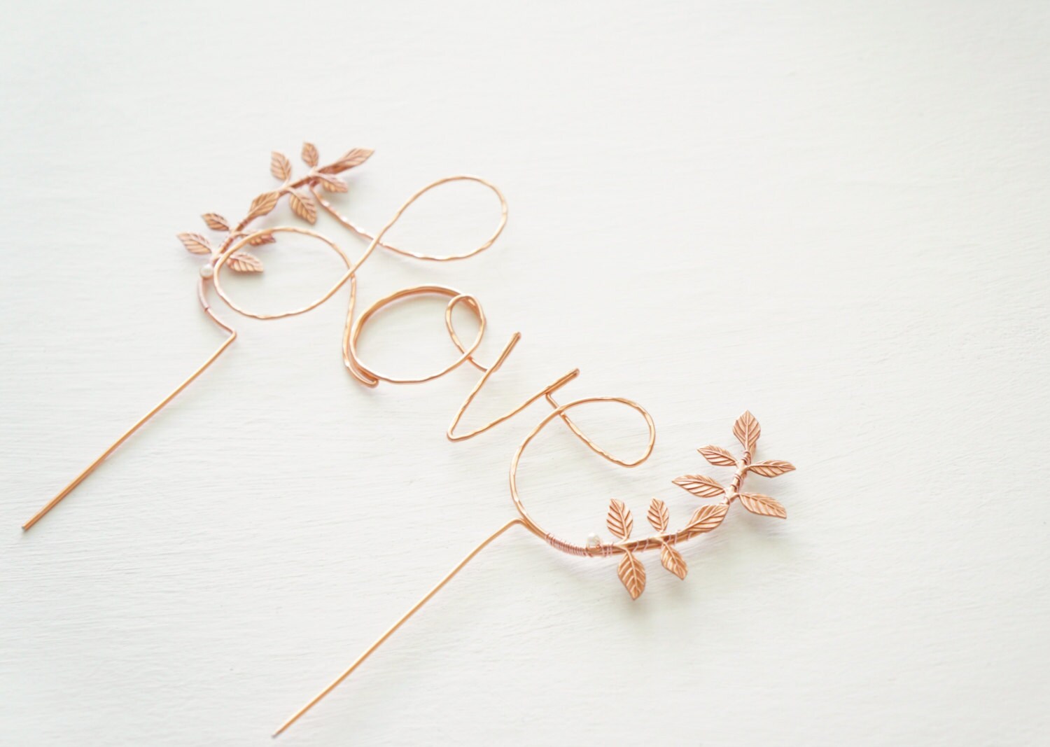 Rose gold love wedding cake topper Cursive love rose gold