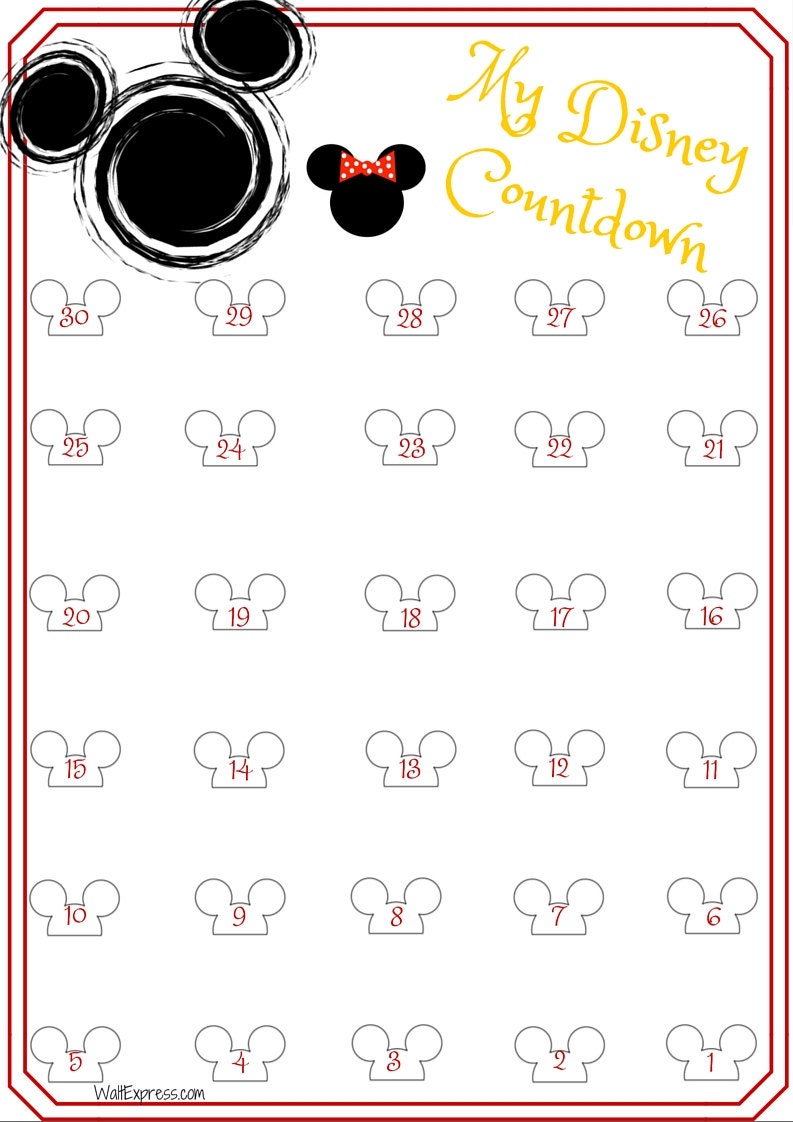 Mickey Mouse Disney Printable 30 Day Countdown