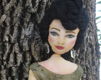 Cloth Doll, Doll, Handmade Doll with Green Dress