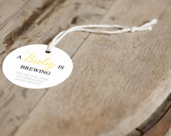 A Baby is Brewing baby shower tea party favor tags, personalized thank you tags, beer favor tag, tea favor tag