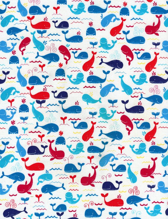 Whale Baby Quilt Fabric Timeless Treasures MiniC1675 Beach