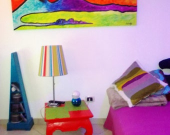 Modern hand-painted Pop Art Vesuvio-Naples stylized bright colors