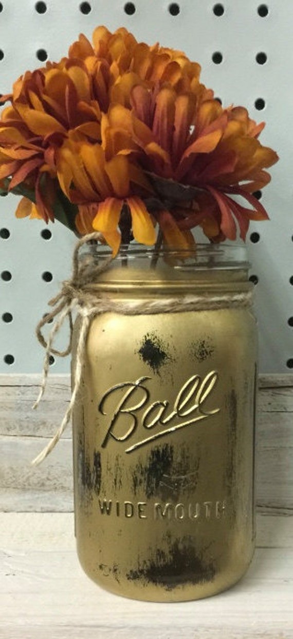 Distressed Gold Mason Jar Vase mason jar by Robinesnestcreations