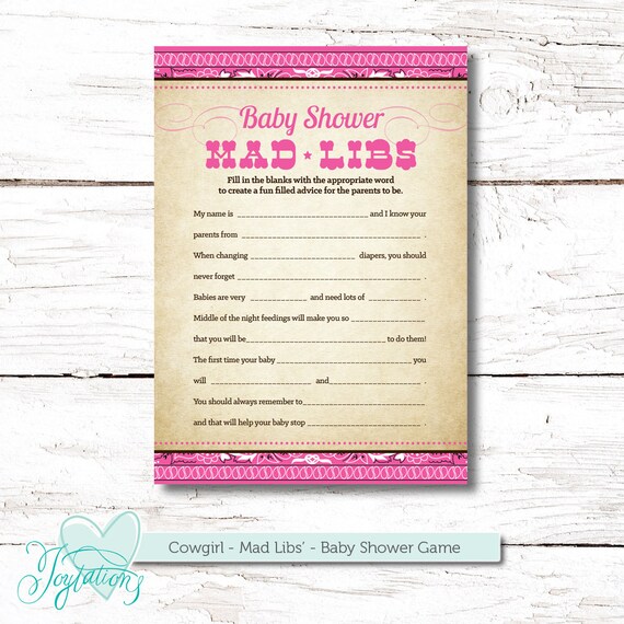 Pink Cowgirl Mad Libs Baby Shower Game Instant by Joytations