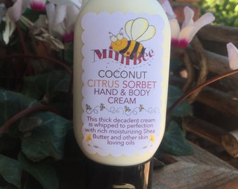 COCONUT CITRUS SORBET Hand Cream, Body Cream, Shea Butter Handmade Cream