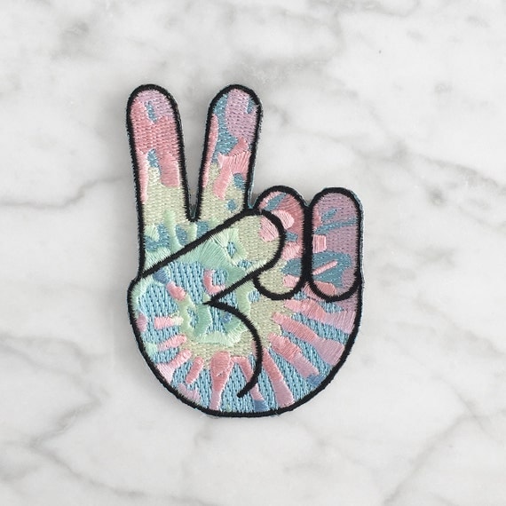 Peace Sign Patch Iron On Embroidered Applique Pastel Tie