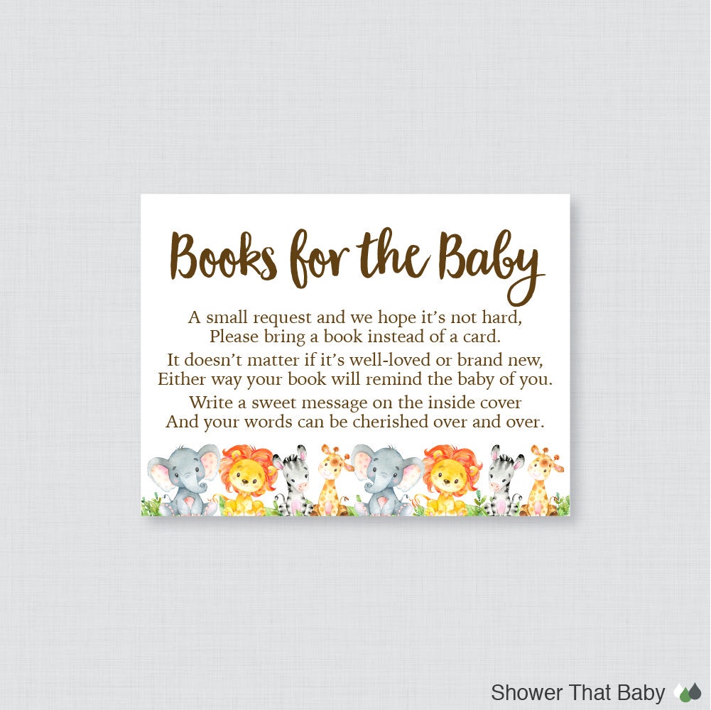 Safari Baby Shower Printable Bring a Book Instead of a Card