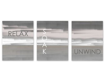 Bathroom Wall Art Printable Digital Download Relax Soak Unwind 11X14 Set JPG File Neutral Bathroom Wall Art Instant Download