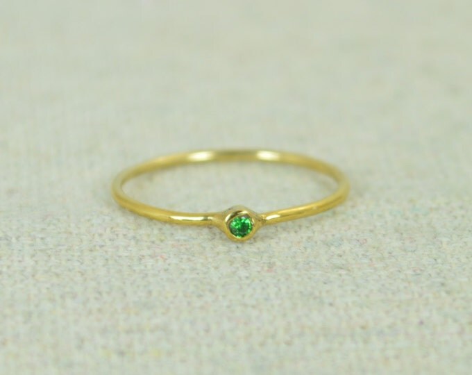 Tiny CZ Emerald Ring, Gold Filled Emerald Stacking Ring, Green Emerald Ring, Emerald Mothers Ring, May Birthstone, Emerald Ring, Filled Gold