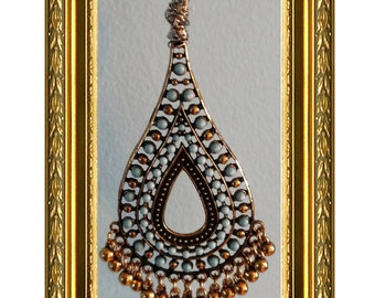 Ceiling Fan Pull Chain / Home Decor - Light Blue & Gold Beaded Pull Chsin - Gold Chain
