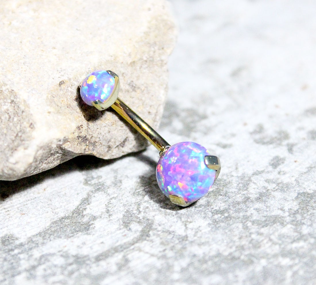 Gold Purple Fire Opal Belly Button Ring Anodize Titanium