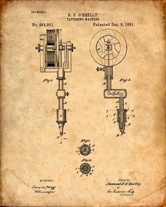 Tattoo Machine Patent Print Tattoo Patent Art Print Patent