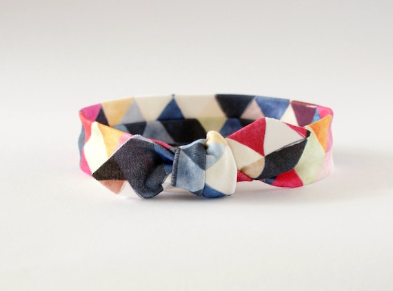 Baby Headband Organic Cotton Watercolor Triangles / Triangle Knotted Headband / Baby Topknot / Toddler Headband