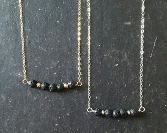 Sterling/Gold Lava Essential Oil Necklace Diffuser --- Lava Rock Aromatherapy Jewelry