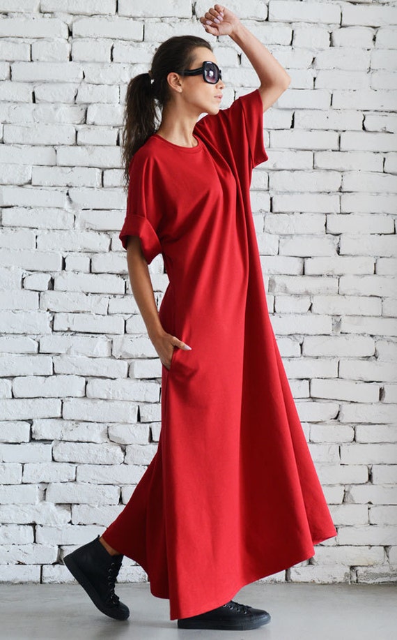 Blood Red Maxi Dress/Oversize Loose Dress/Extravagant Short
