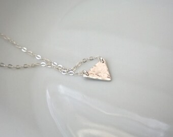 Sterling silver hammered triangle necklace; solid silver triangle; small silver triangle necklace; hammered silver necklace