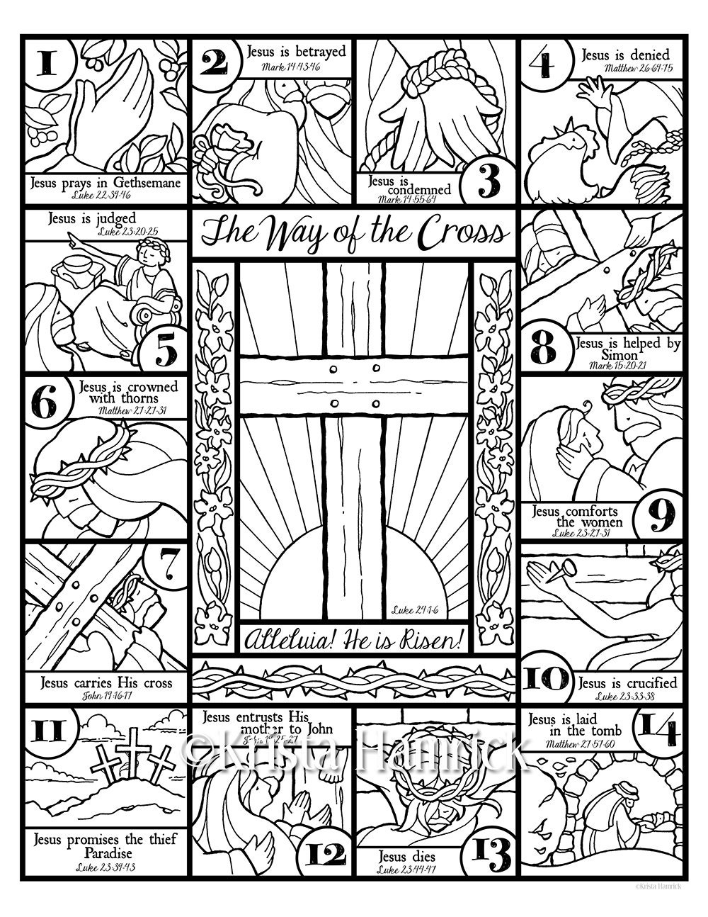 The Way of the Cross coloring page and bookmarks
