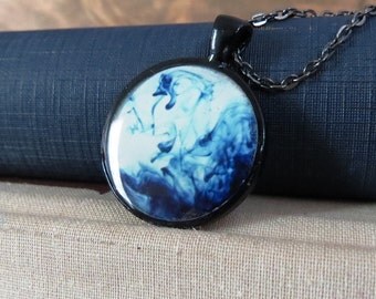 Blue Dye Necklace / Blue Dye Swirls Necklace / Swirl Necklace / Pattern Necklace / Black Necklace / Photograph Necklace