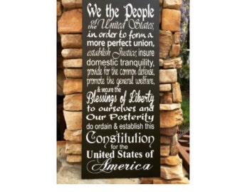 US Constitution, hand painted, wood sign, We the People, Preamble, patriotic sign, housewarming gift