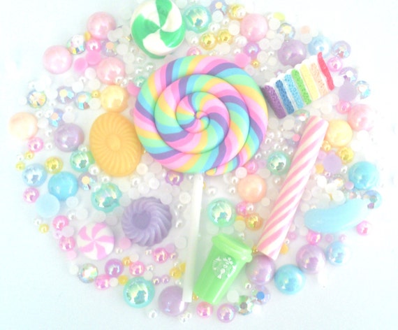 Massive lollipop sweets set candy pastel kawaii mix half pearls and fake candy decoden mix cabochon statement kit set craft kits phone