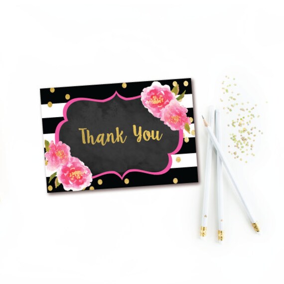 printable folded thank you cards chalkboard black white