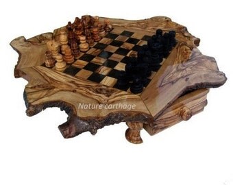 Birthday gift / wedding anniversary/ Olive wood chess set rustic board 20 Inch / Original present