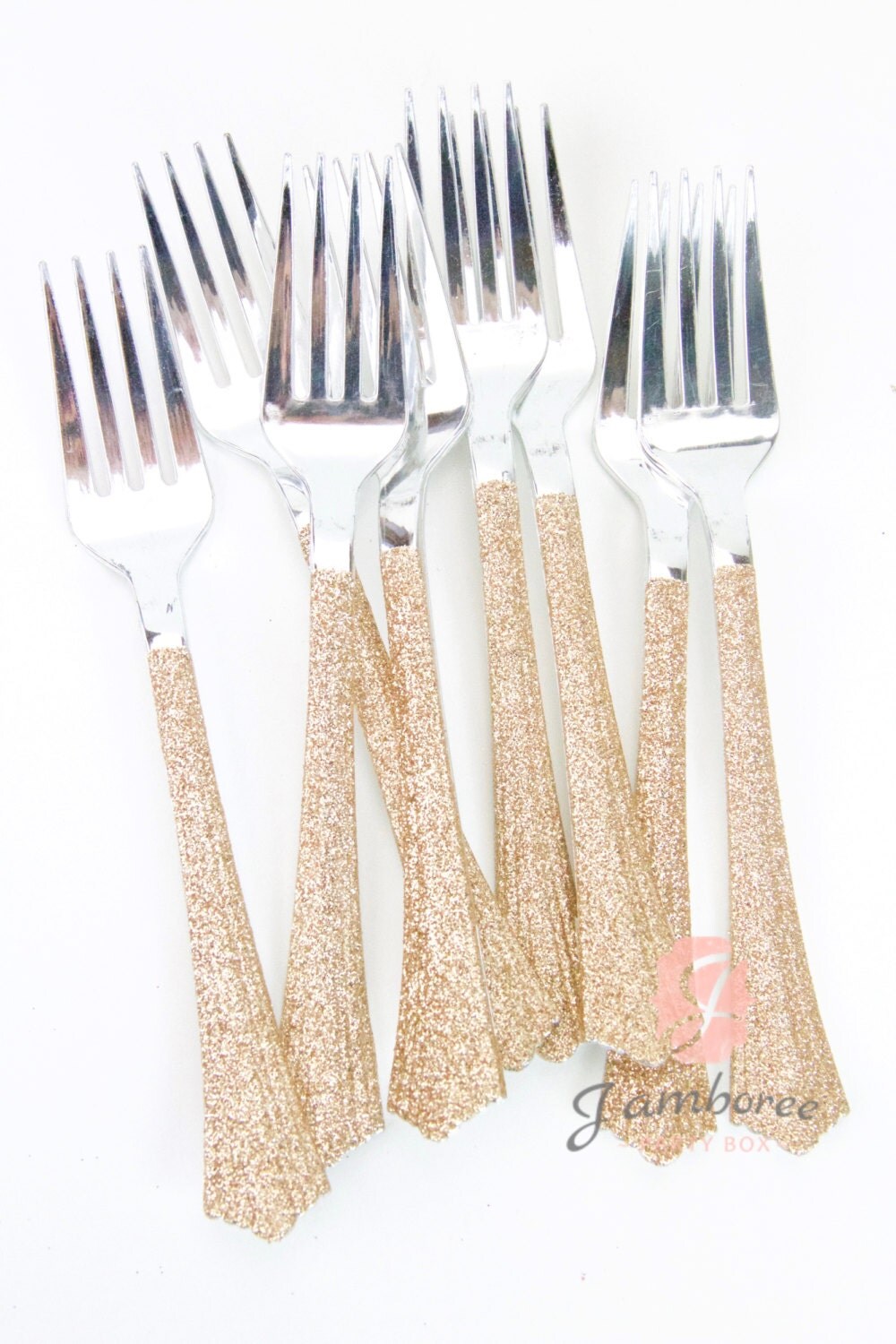 Rose Gold Glitter Plastic Party Fork Rose Gold Glitter