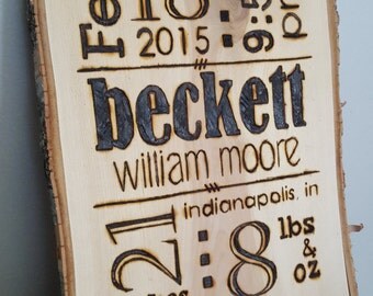 Baby Birth Announcement // Wood Plaque // Pyrography // Baby Stats // Newborn // Wall Art // Custom // Personalized
