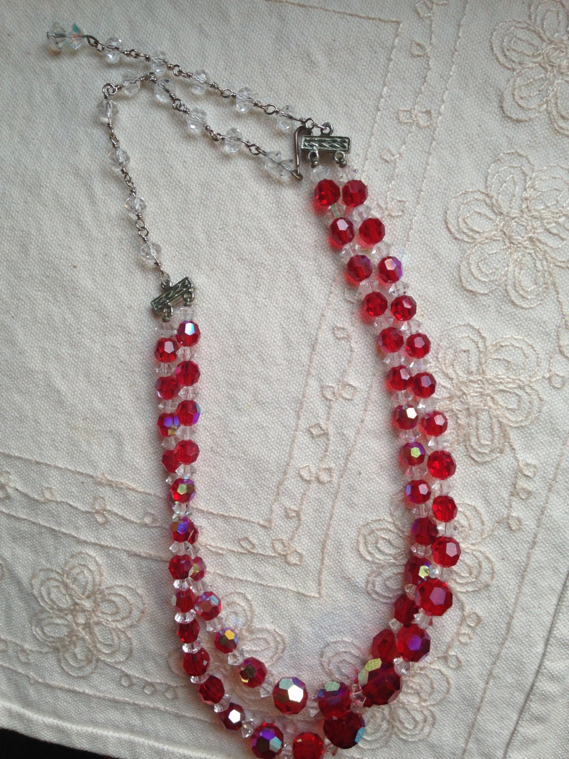 Red glass bead necklaces vintage Red glass necklace red