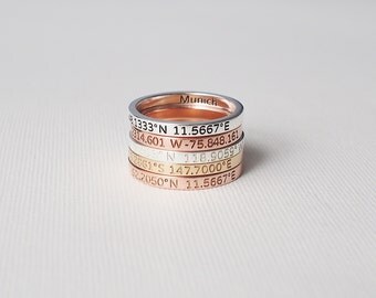 Coordinates Ring / Personalized Latitude Longitude Ring / Personalized Stacking Band / Location Ring / Bridesmaid Gift - CR05