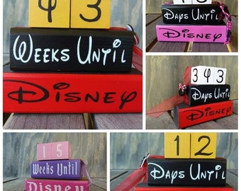 Disney Countdown Blocks Reversible Days Until Disney World Weeks until vacation countdown/Hand Painted/Disneyland/Mickey Mouse/Minnie/Custom