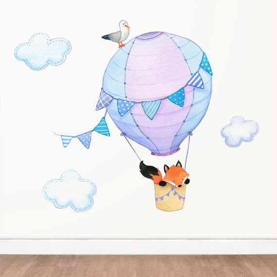 Hot Air Balloon Fox Wall Decal Set Watercolor by littletalltales