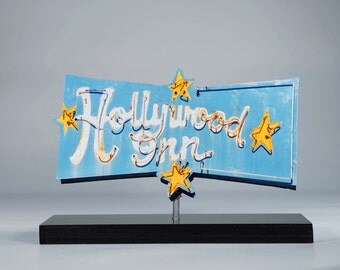 Hollywood Inn Neon sign Photo / vintage motel sign / mid century decor / retro sign / old motel sign / route 66 photo / vintage neon sign