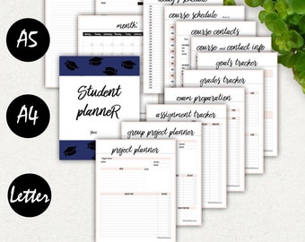 College Student Planner Printable, A5, A4, Letter, 2017 High School, Student Organizer, Weekly Planner, Academic Project, Assignment Planner