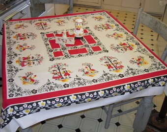 Vintage Broderie Tablecloth Apple Picking Boys and Girls