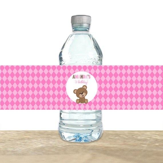 Teddy Bear Water Bottle Labels, Teddy Bear Birthday labels, Girls Bear Party Water Bottle Labels, Printed Water Bottle Labels, Printable Il_570xn