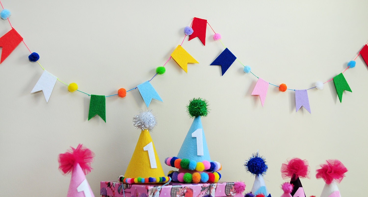 Flag garland.Party garland.Multicoloured felt