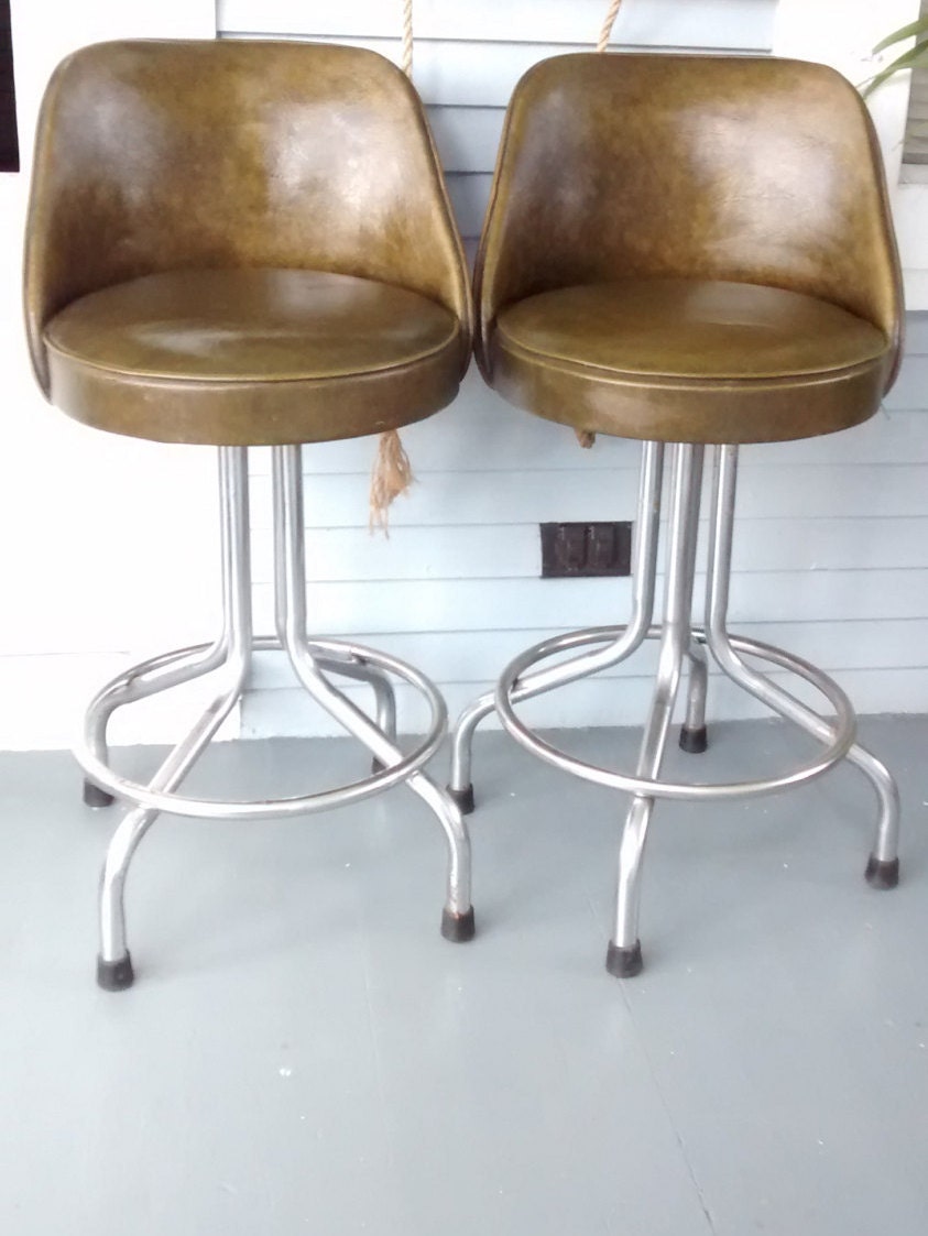 Fun and Fabulous Retro Bar Stools Set of Two Green Vinyl