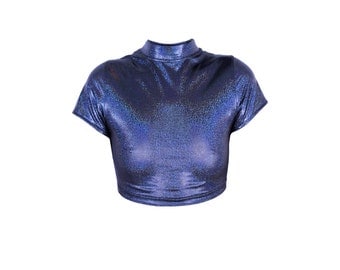 Cyber Gal Short Sleeve Holographic Crop Top