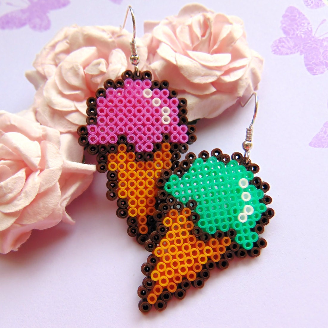 Mini Hama/Perler/Fuse Bead Ice Cream Earrings Food 8 Bit