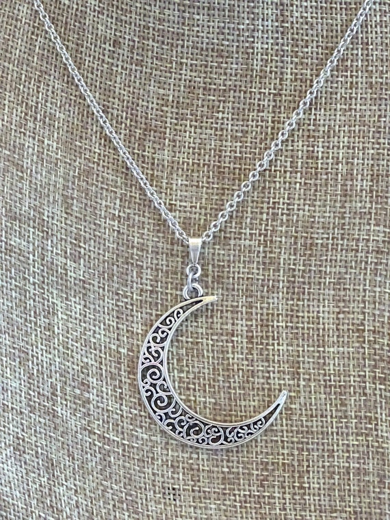 Silver Crescent Moon Pendant Necklace by WillowDistrict on Etsy