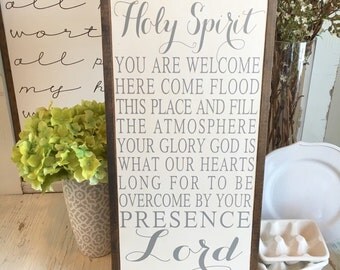 HOLY SPIRIT You Are Welcome Here | framed wood sign | 13 x 26