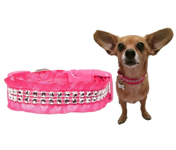 Ruffle Dog Collar 3/4 Hot Pink Rhinestone Dog by NiciaPetCouture