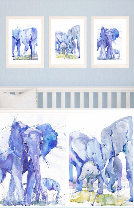 Elephant nursery art set of 3 prints elephant painting