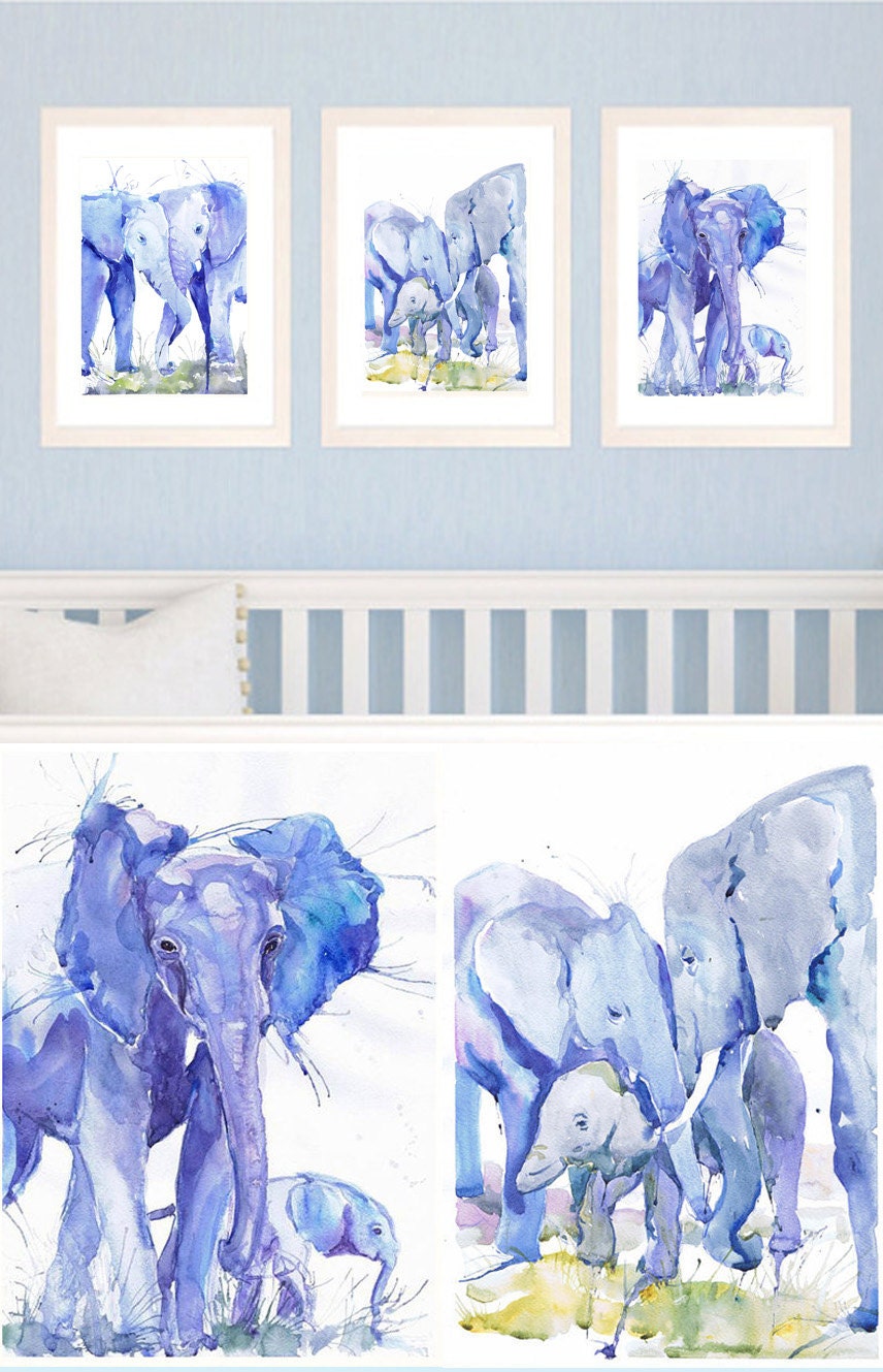 Elephant nursery art set of 3 prints elephant painting