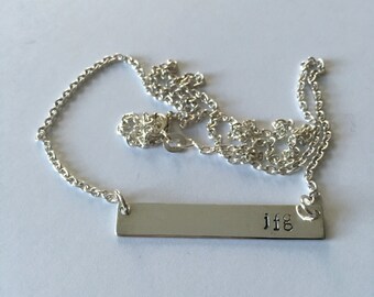 STERLING SILVER Custom Metal Stamped Bar Necklace //