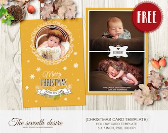 FREEBIE - Christmas Card Template, 5x7 inсh - Holiday Card Template, INSTANT DOWNLOAD